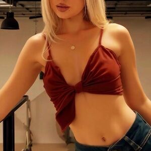 Olivaceous Rust Tie-Front Crop Top